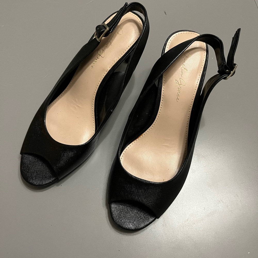 Black Peep-Toe Slingback Heels Claudia Grace size 8.5